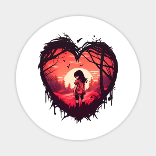 Anime Girl lost Love two Emblem Magnet